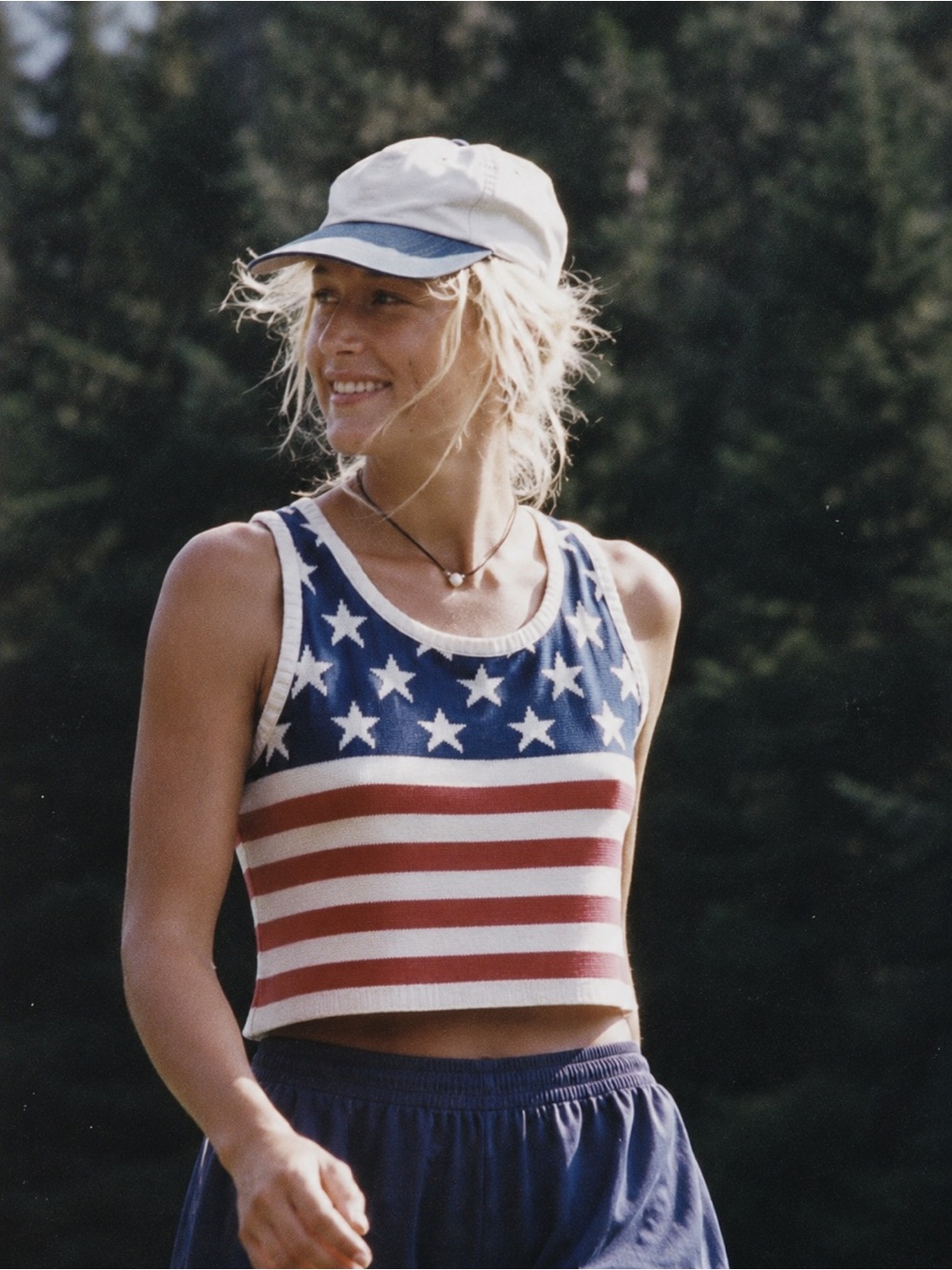 Vintage 80’s/90’s Extra USA Flag 100% Cotton Knit Crop Tank Sweater Vest